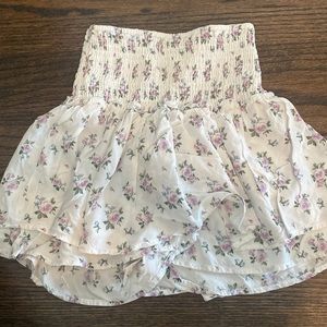 white floral ruffle mini skirt